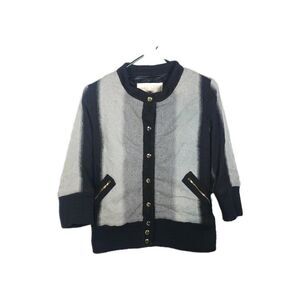 Lauren Moffatt Women's Sz Small Black Gray Wool Blend Buttons Bomber Jacket